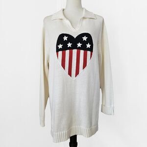Quacker Factory Large Women's Long Sleeve Knit Sweater Heart Stars  and Strips